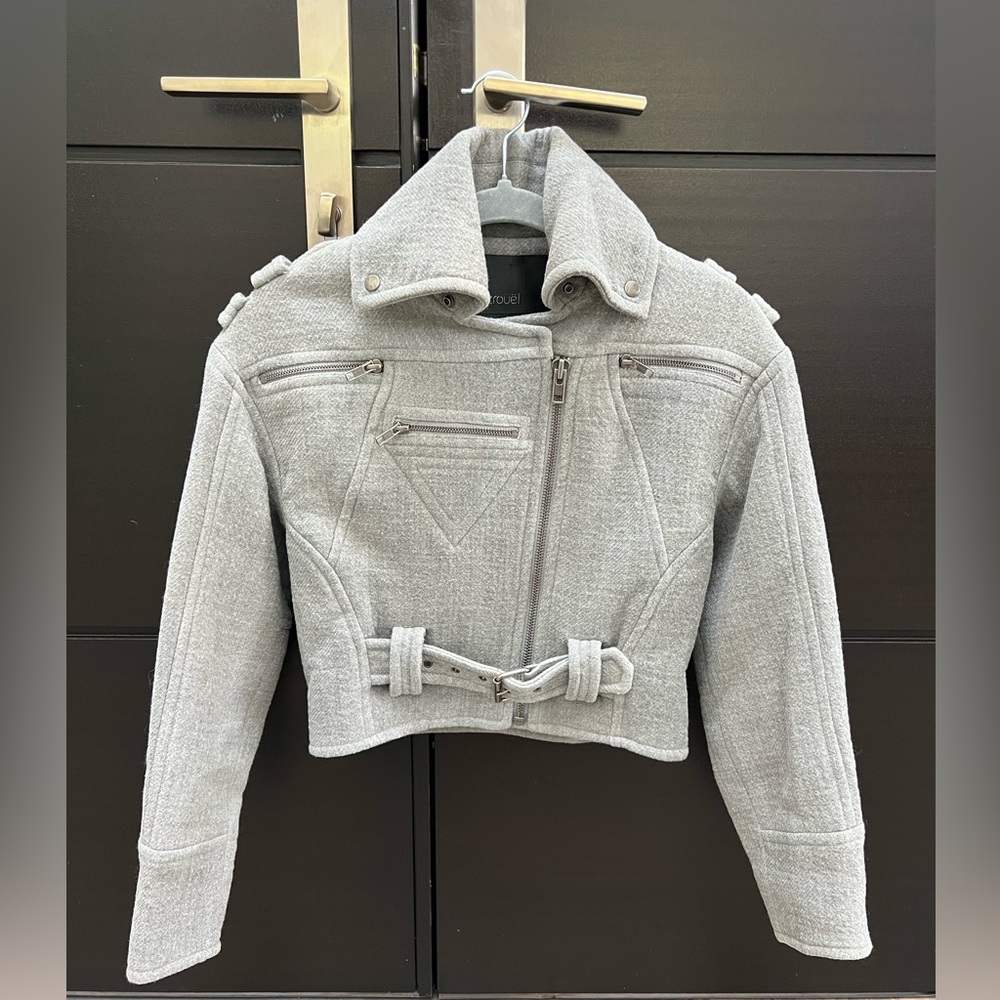 Yigal Azrouel Gray Cropped Jacket with Belted Waist - Picture 5 of 13